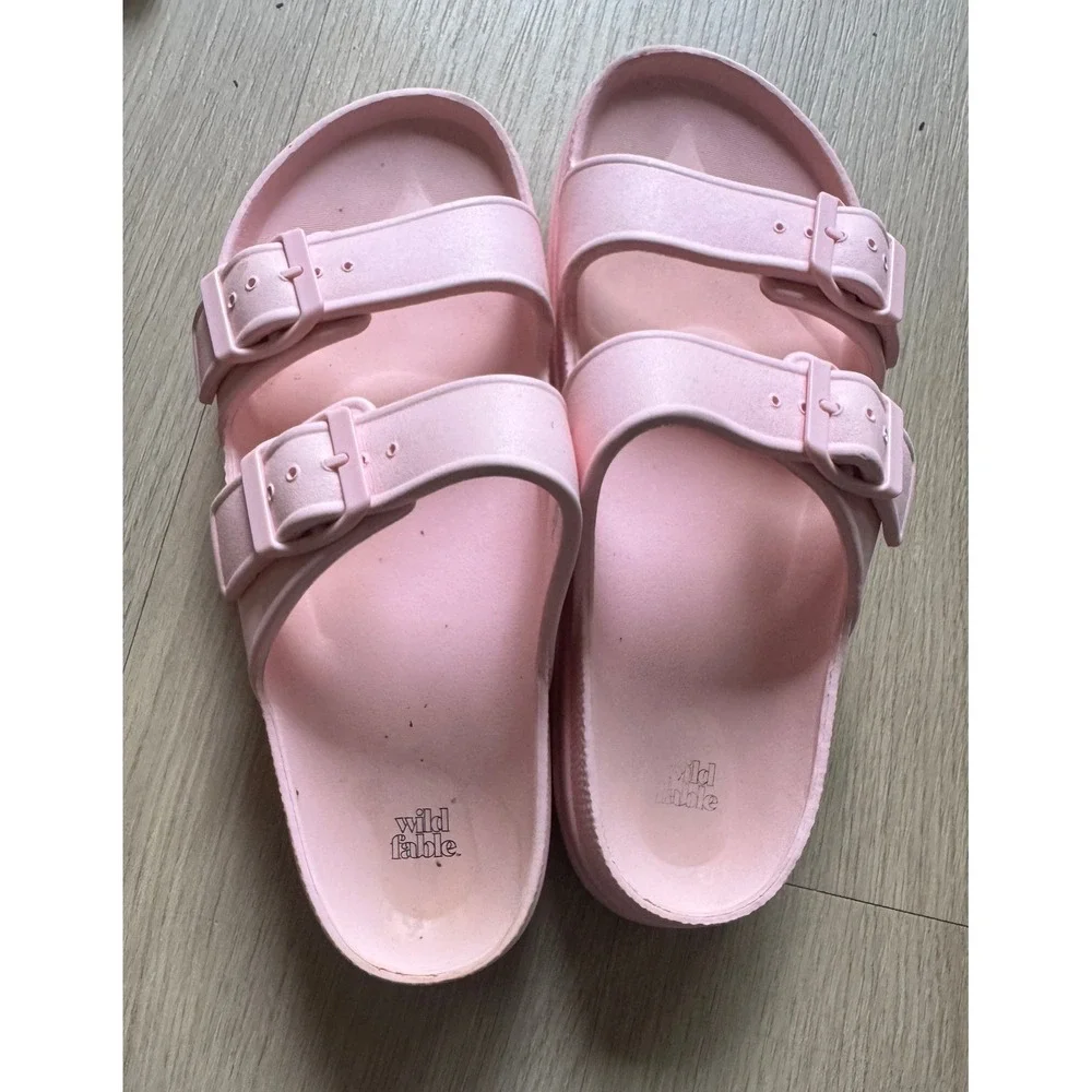 Wild Fable Pink EVA Double Strap Buckle Slide Sandals Womens Size 9 Summer Pool